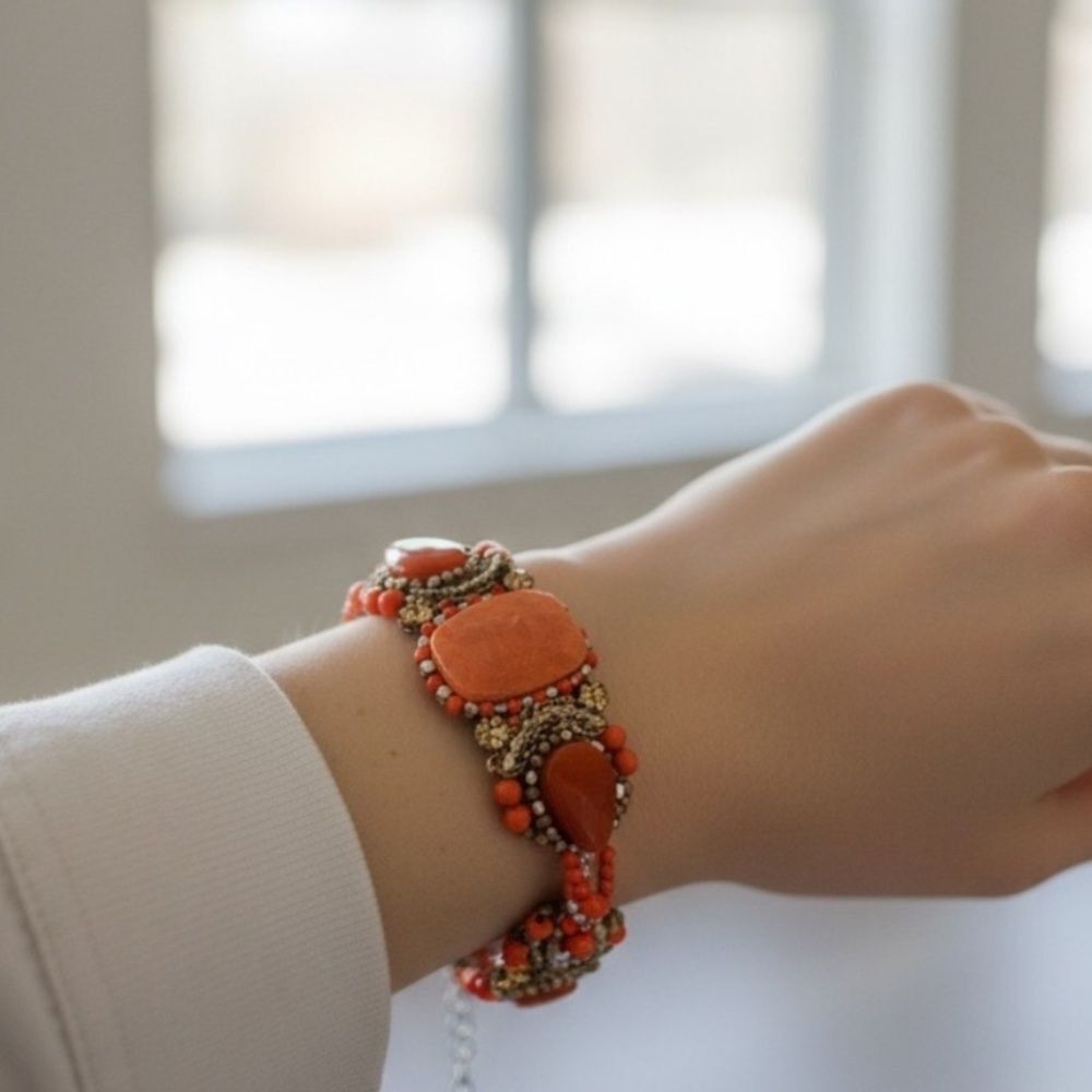 Elegant Orange Beaded Statement Bracelet
